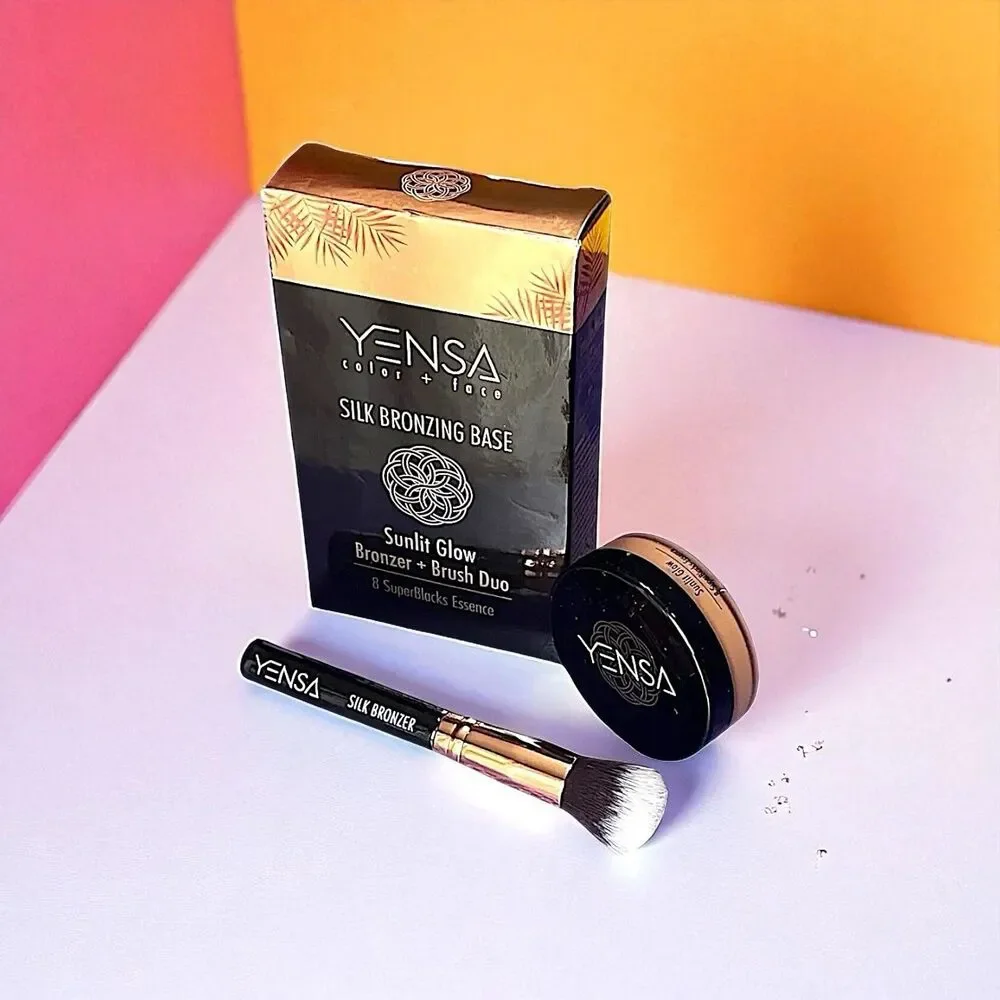 YENSA Silk Bronzing Base SUNLIT GLOW Bronzer + Brush Duo Brand New In Box 1 oz